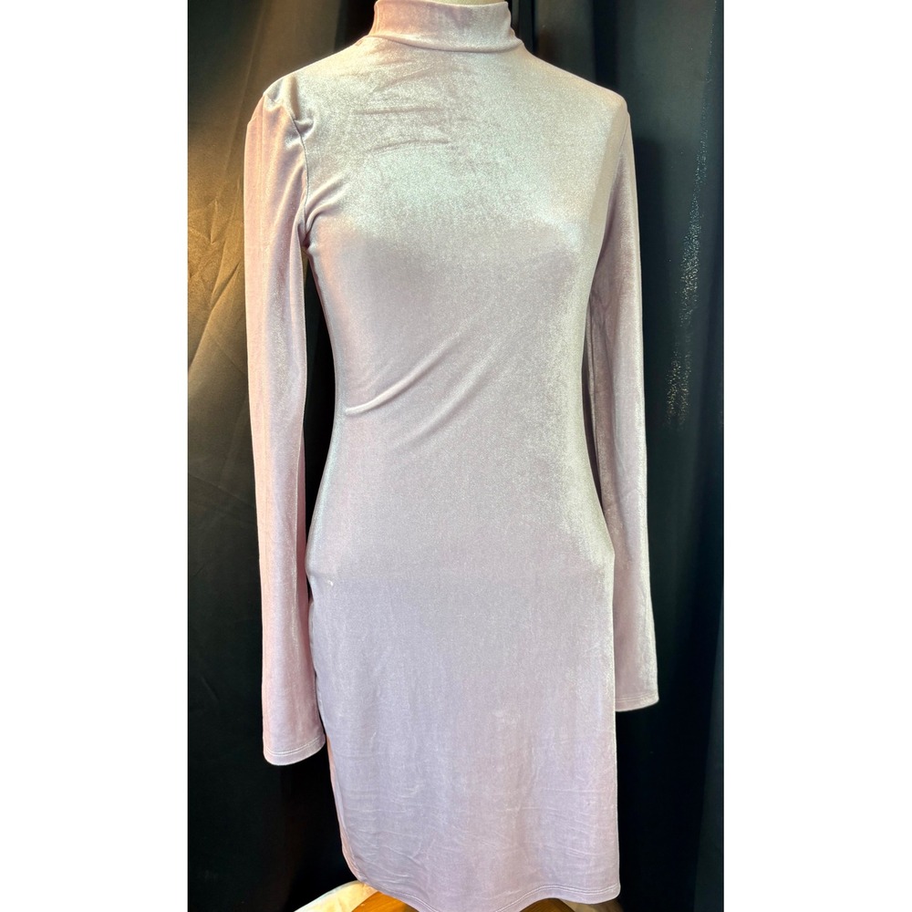 HM Lavender Shimmer Velvet Mock Neck Long Sleeve Ruched Bodycon Mini Dress Small